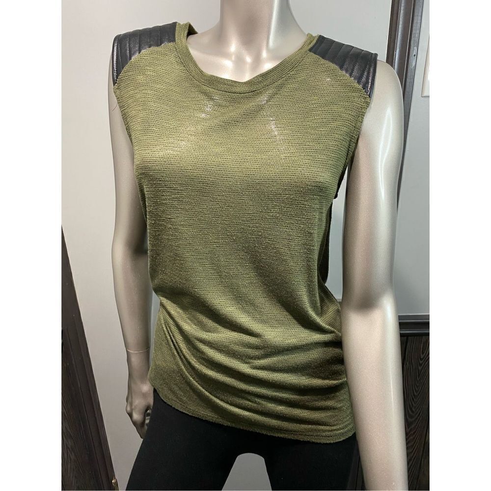 Med, Olivia Moon army green with black quilted vegan leather shoulder detail.